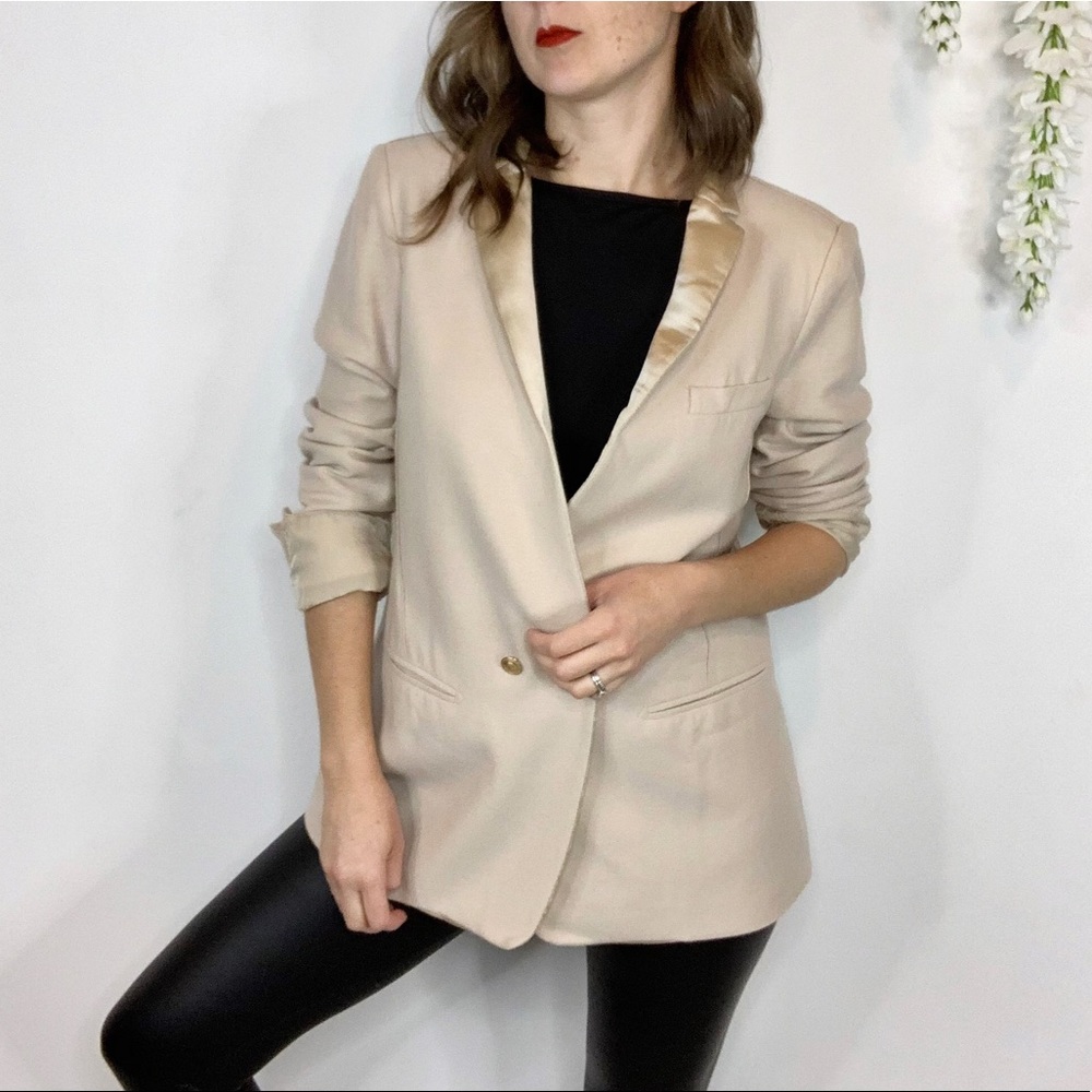 FORTE FORTE ivory virgin wool blazer satin collar